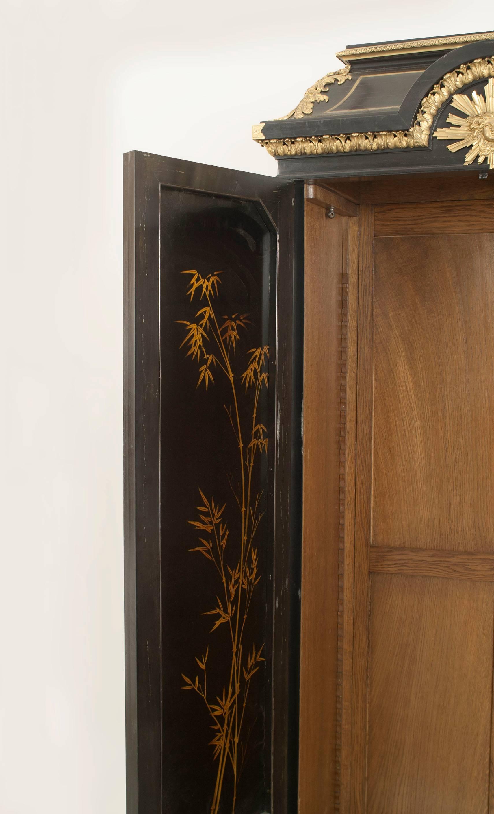 French Victorian Black Lacquered Chinoiserie Armoire 3