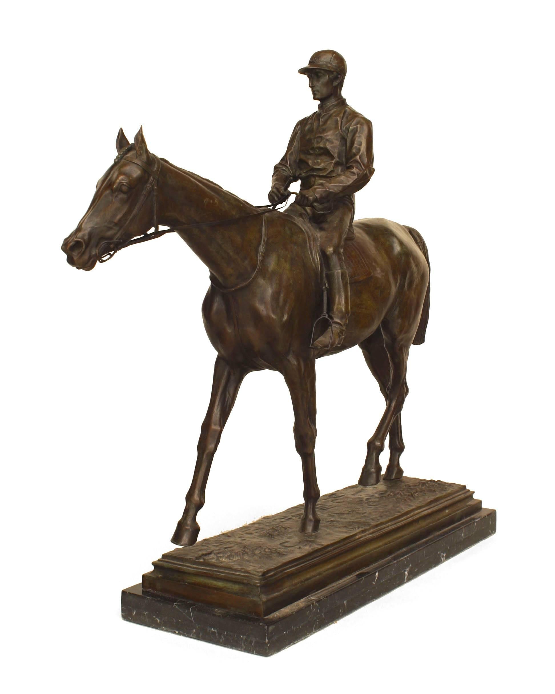 French Victorian '19th Century' Large Bronze Figure of a Jockey Stride 1