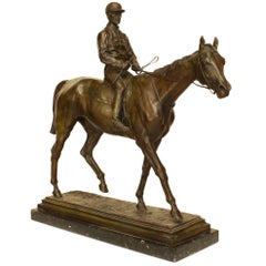 French Victorian '19th Century' Large Bronze Figure of a Jockey Stride