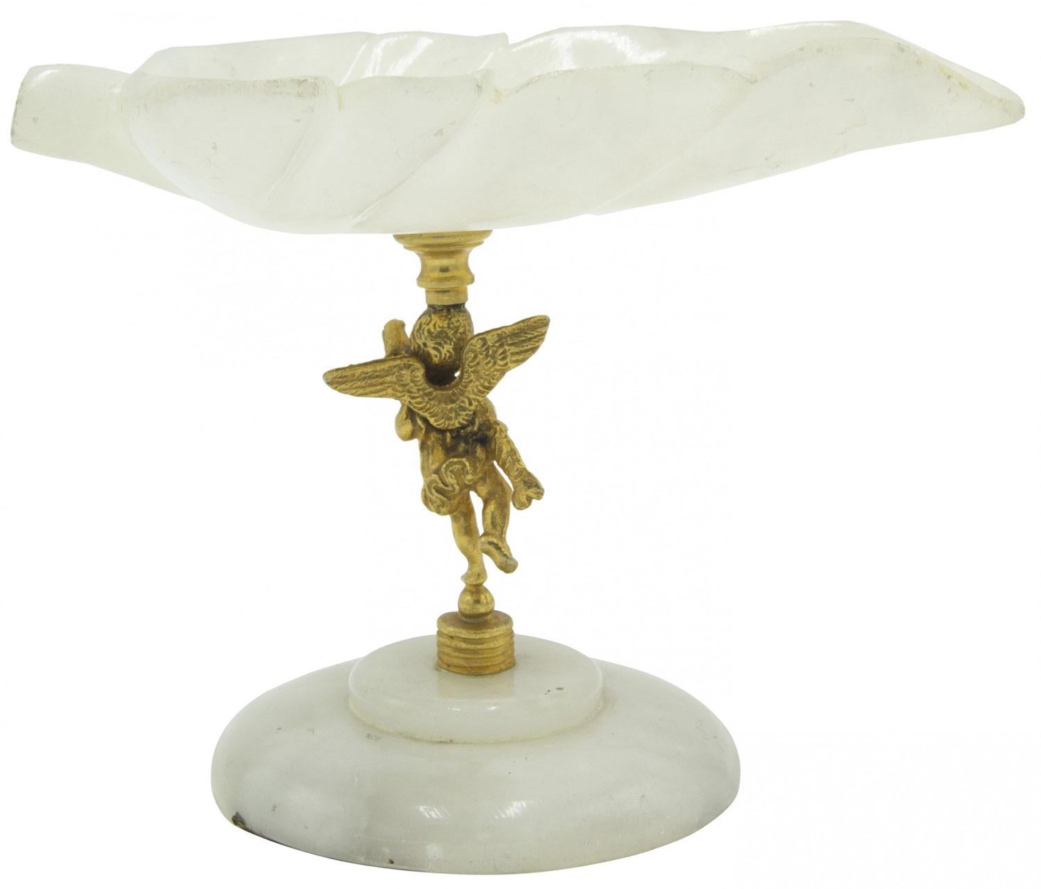 Französisch viktorianischen weißen Alabaster Blatt Design Kompott mit vergoldeten Amor Basis.