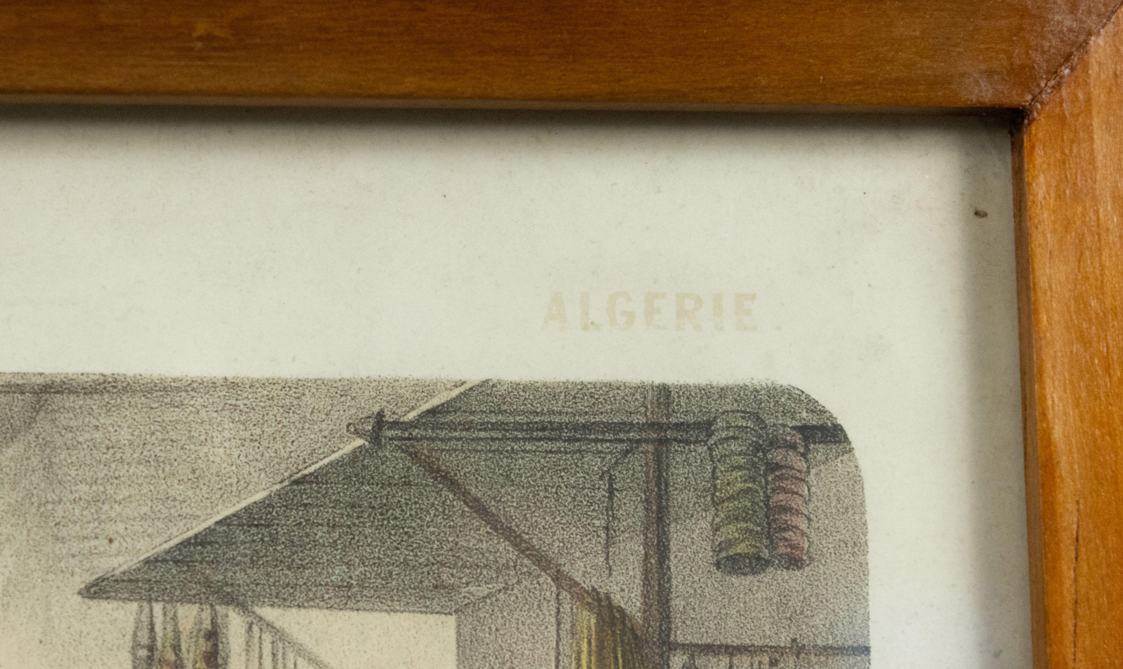 French Victorian Algerian Scene Lithograph (Birke) im Angebot