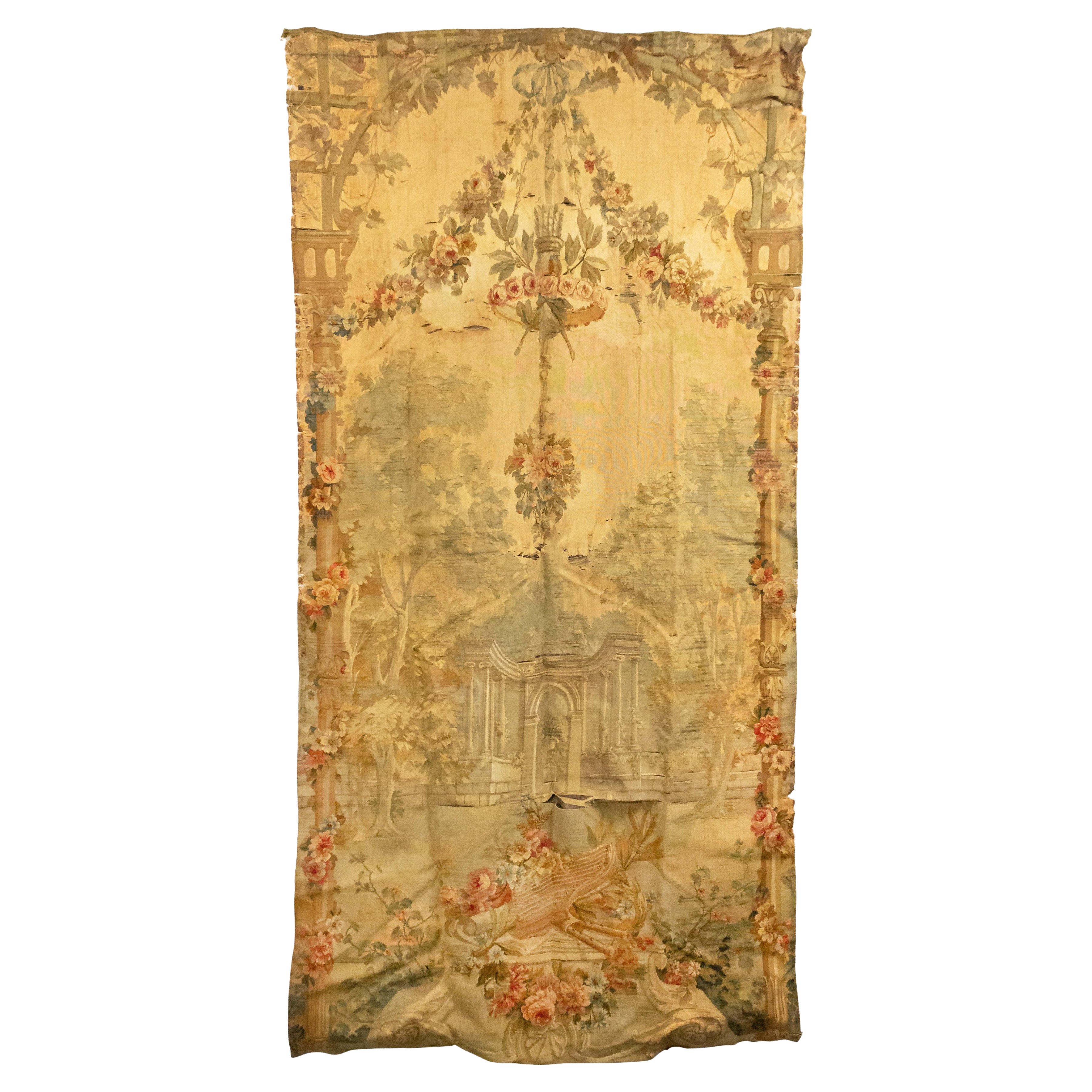 French Victorian Aubusson Floral Tapestry