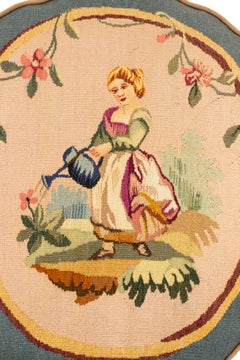 French Victorian Aubusson Pillow with Blue Border