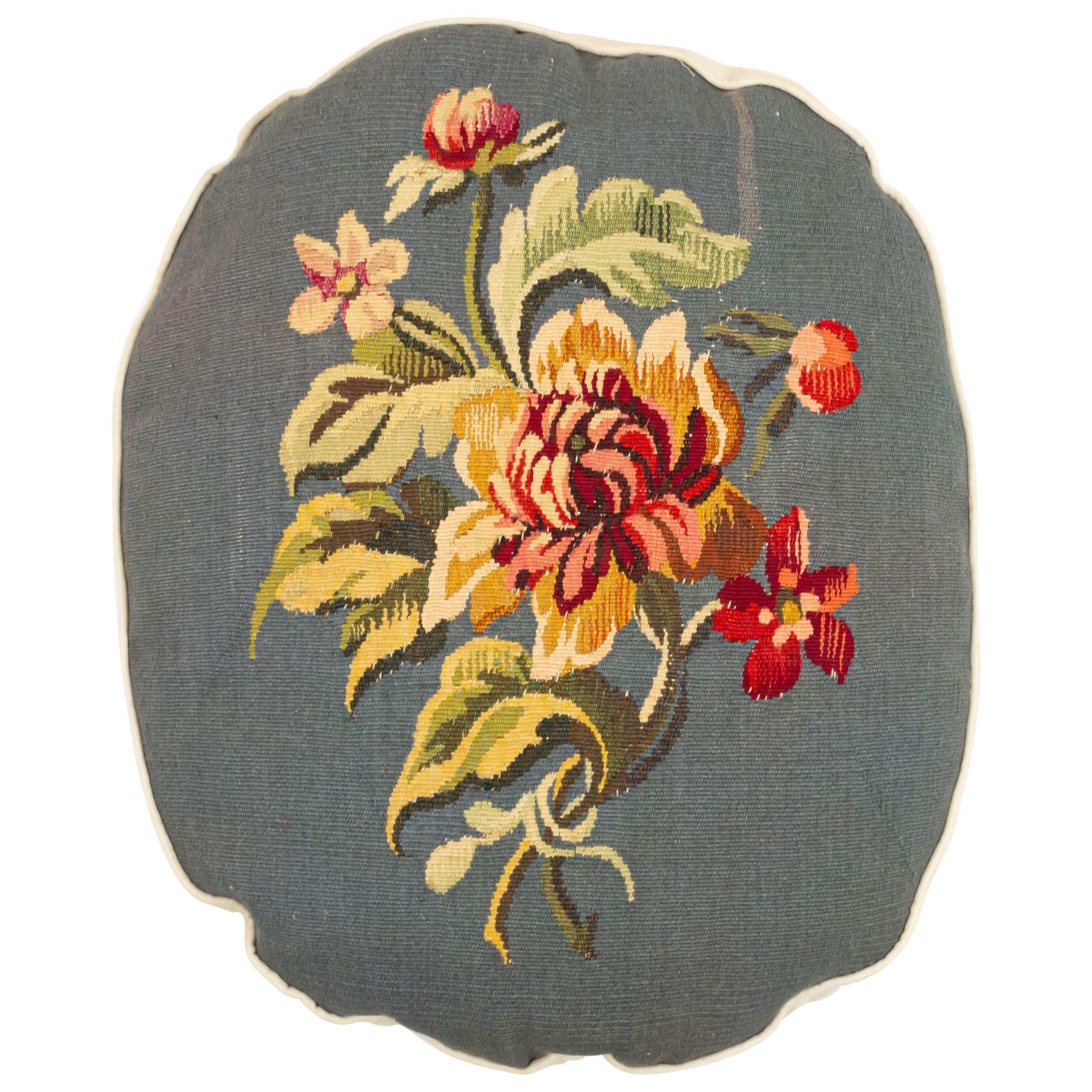 French Victorian Aubusson Pillow with Floral Design