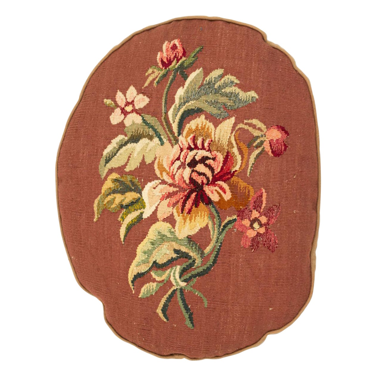 French Victorian Aubusson Pillow with Floral Design