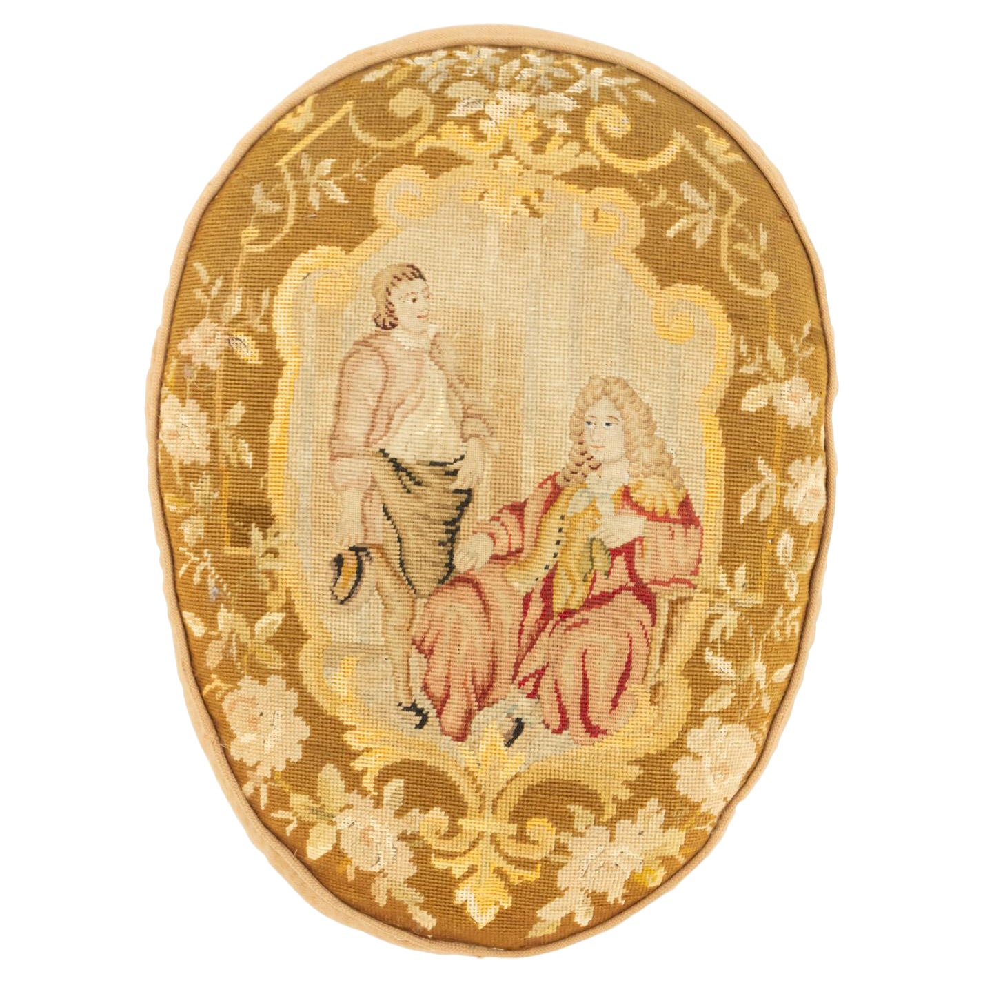 Französisches viktorianisches Aubusson-Kissen mit olivgrüner Bordüre im Angebot