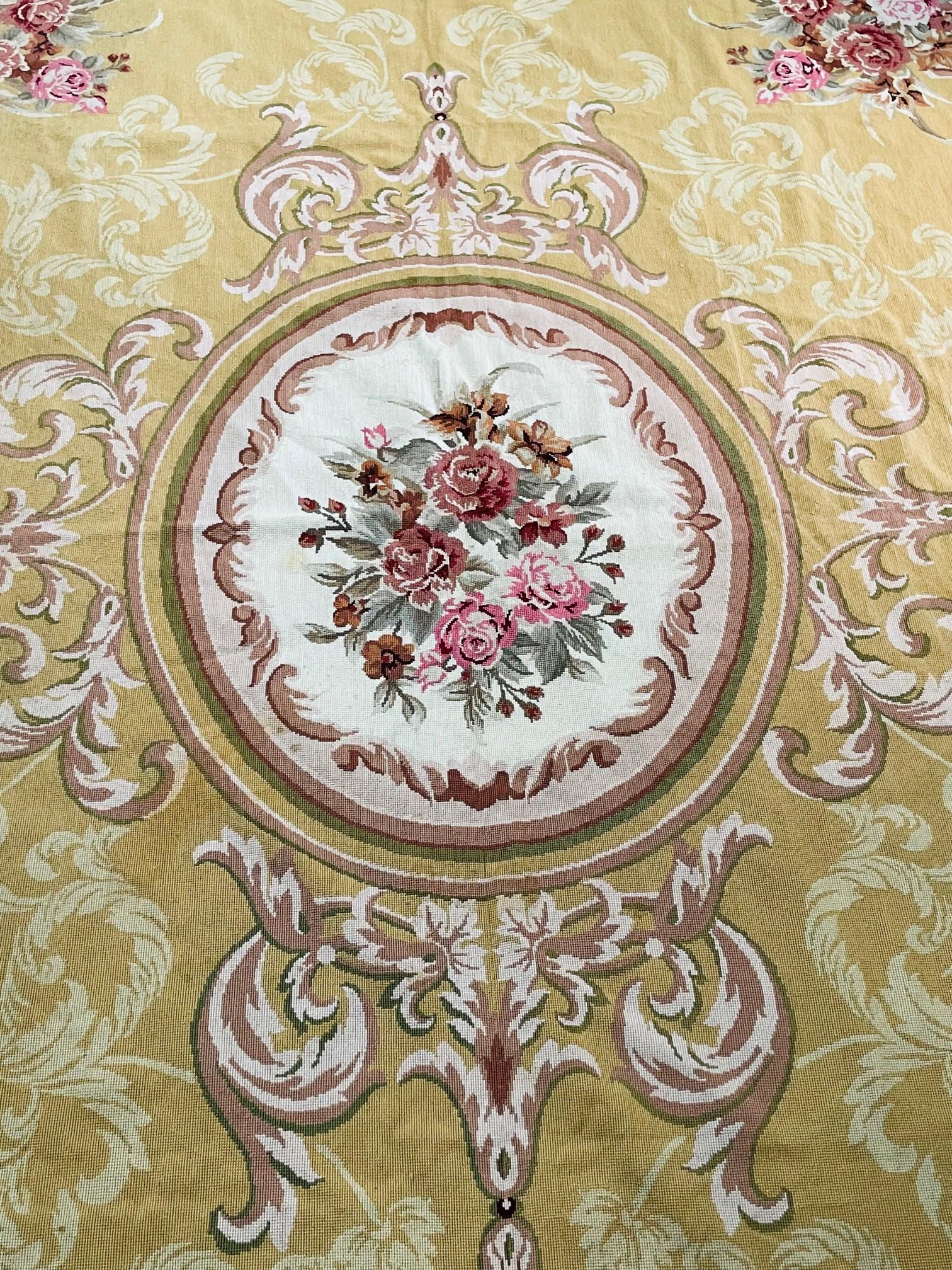 French Victorian Aubusson Style Large Needlepoint Tapestry, Carpet or Rug 2