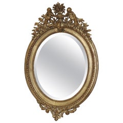 Antique French Victorian Belle Époque Gilded Cherub Putti Oval Mirror, circa 1890