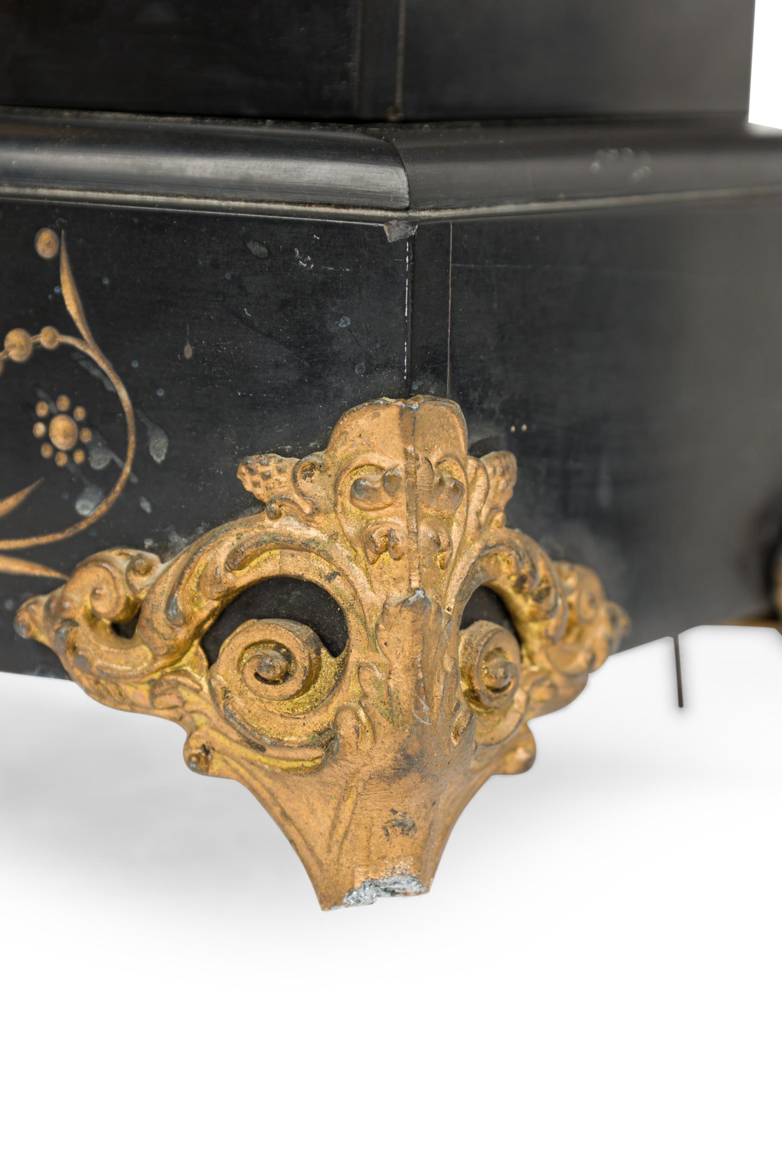 French Victorian Black Mantle Clock For Sale 5