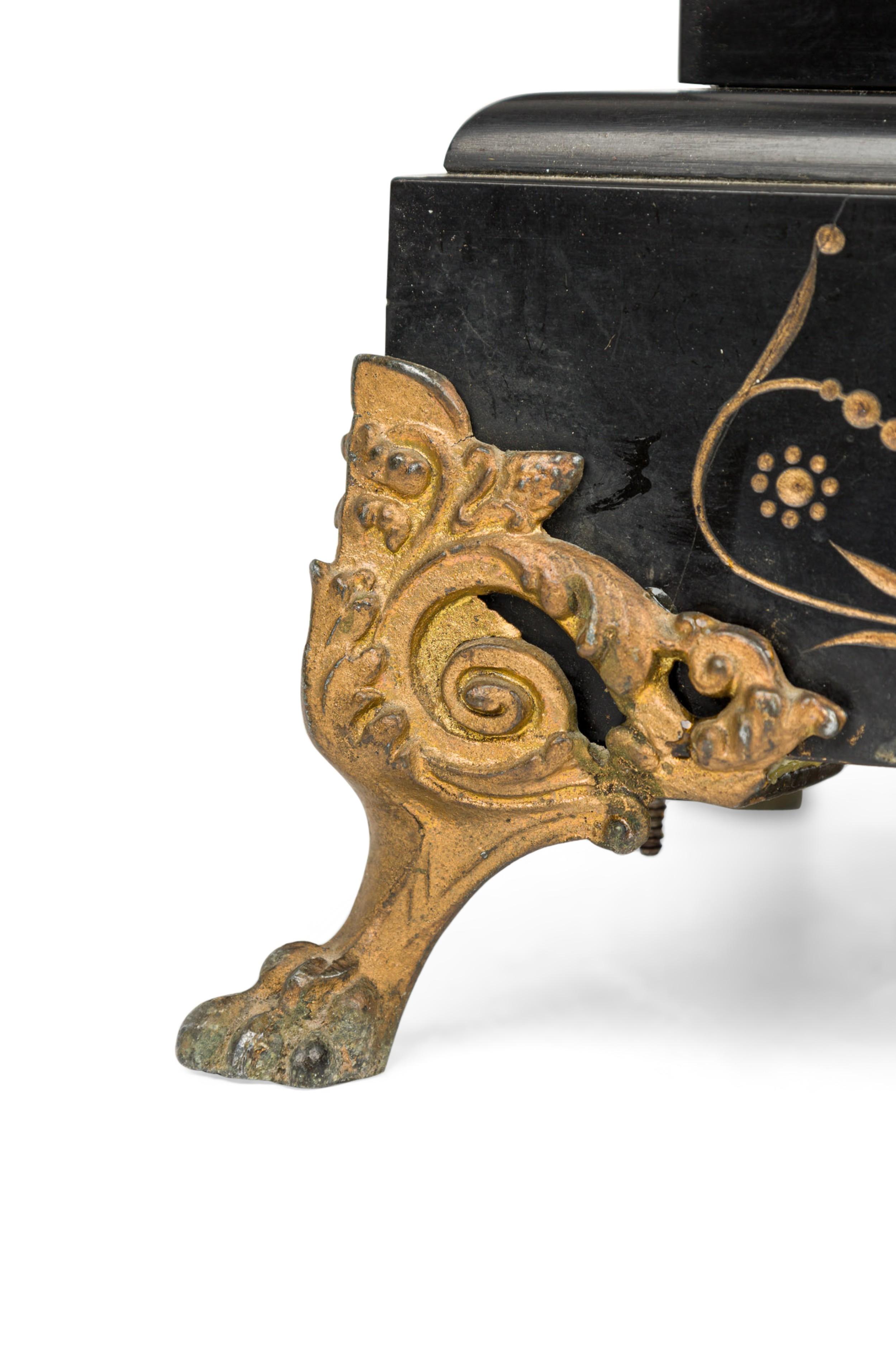 French Victorian Black Mantle Clock For Sale 6