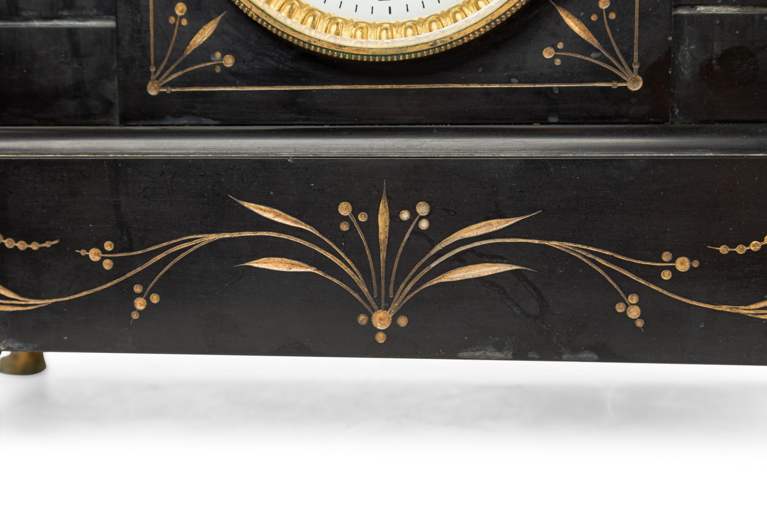 French Victorian Black Mantle Clock For Sale 7