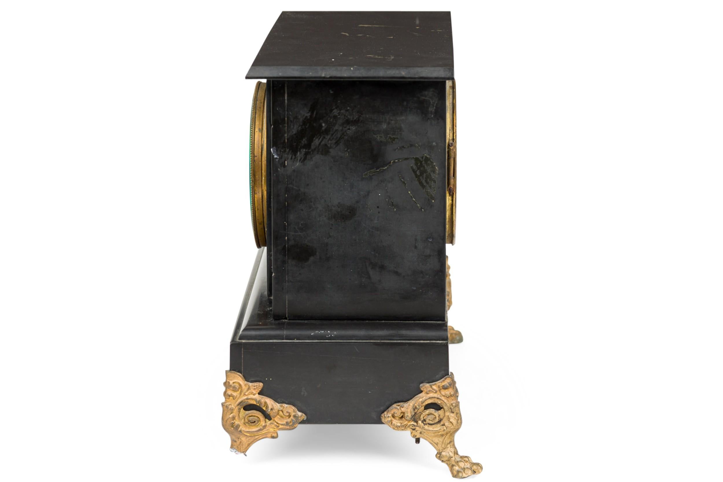 Etched French Victorian Black Mantle Clock For Sale