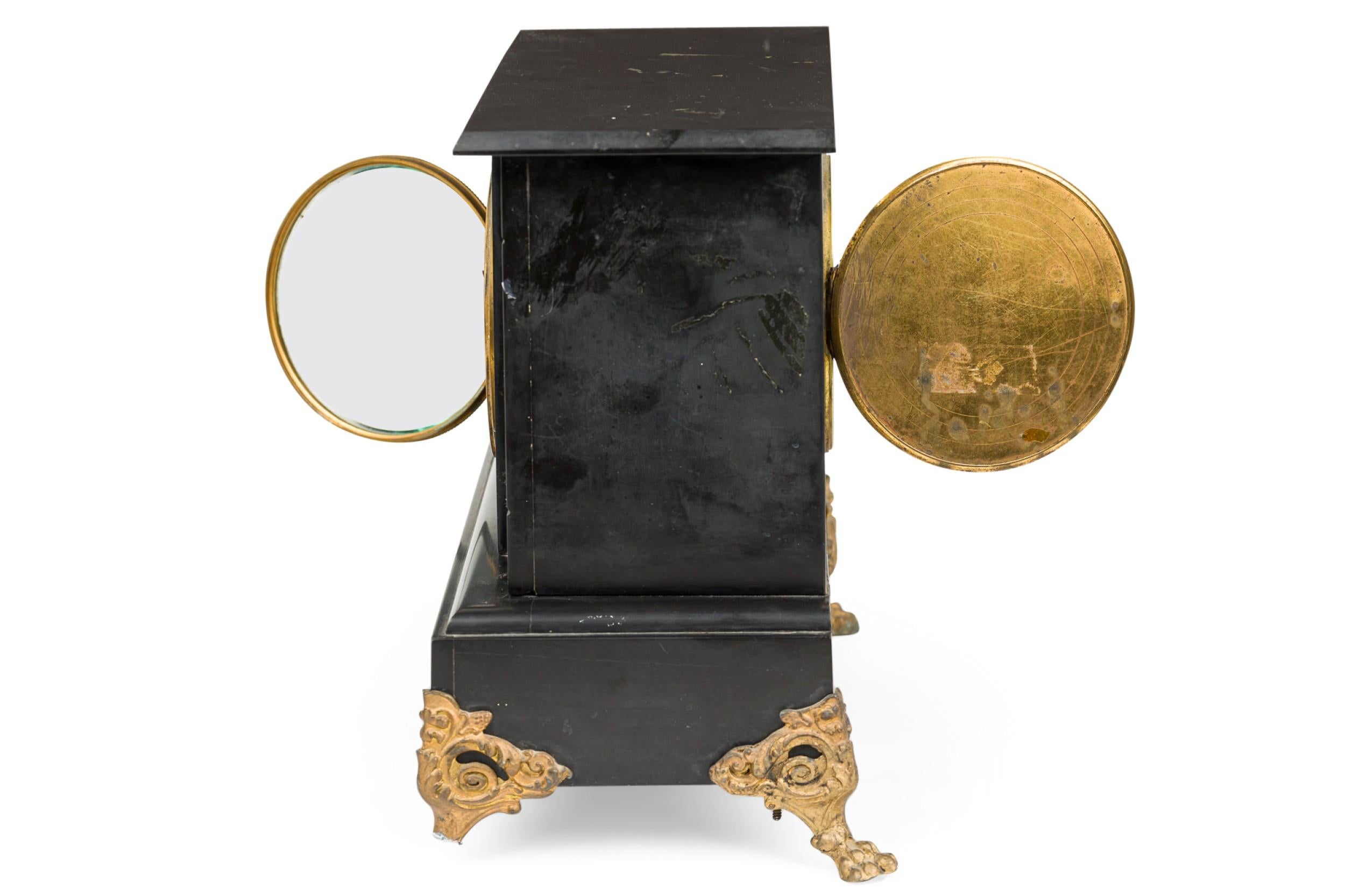 French Victorian Black Mantle Clock For Sale 1