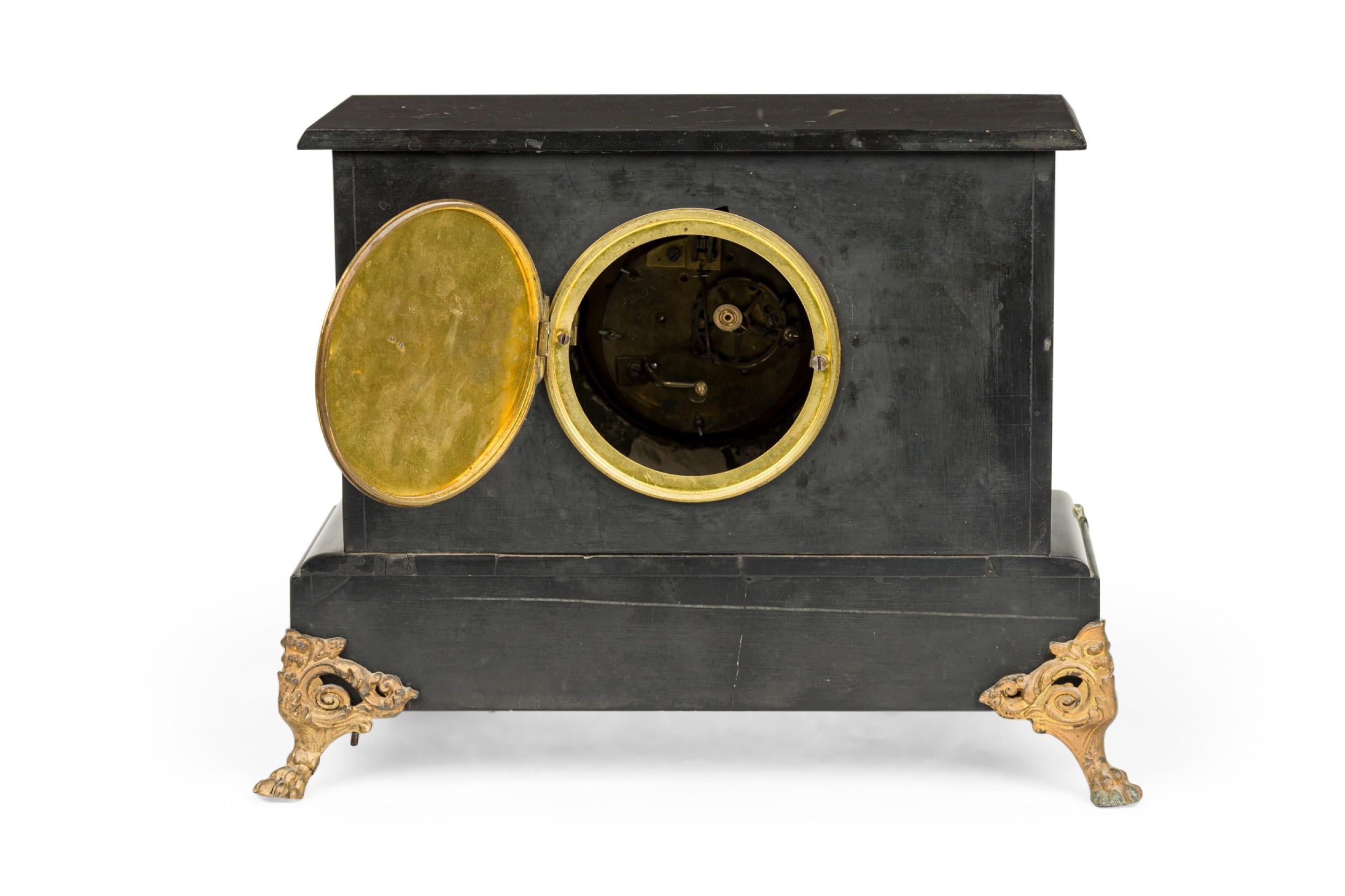 French Victorian Black Mantle Clock For Sale 2