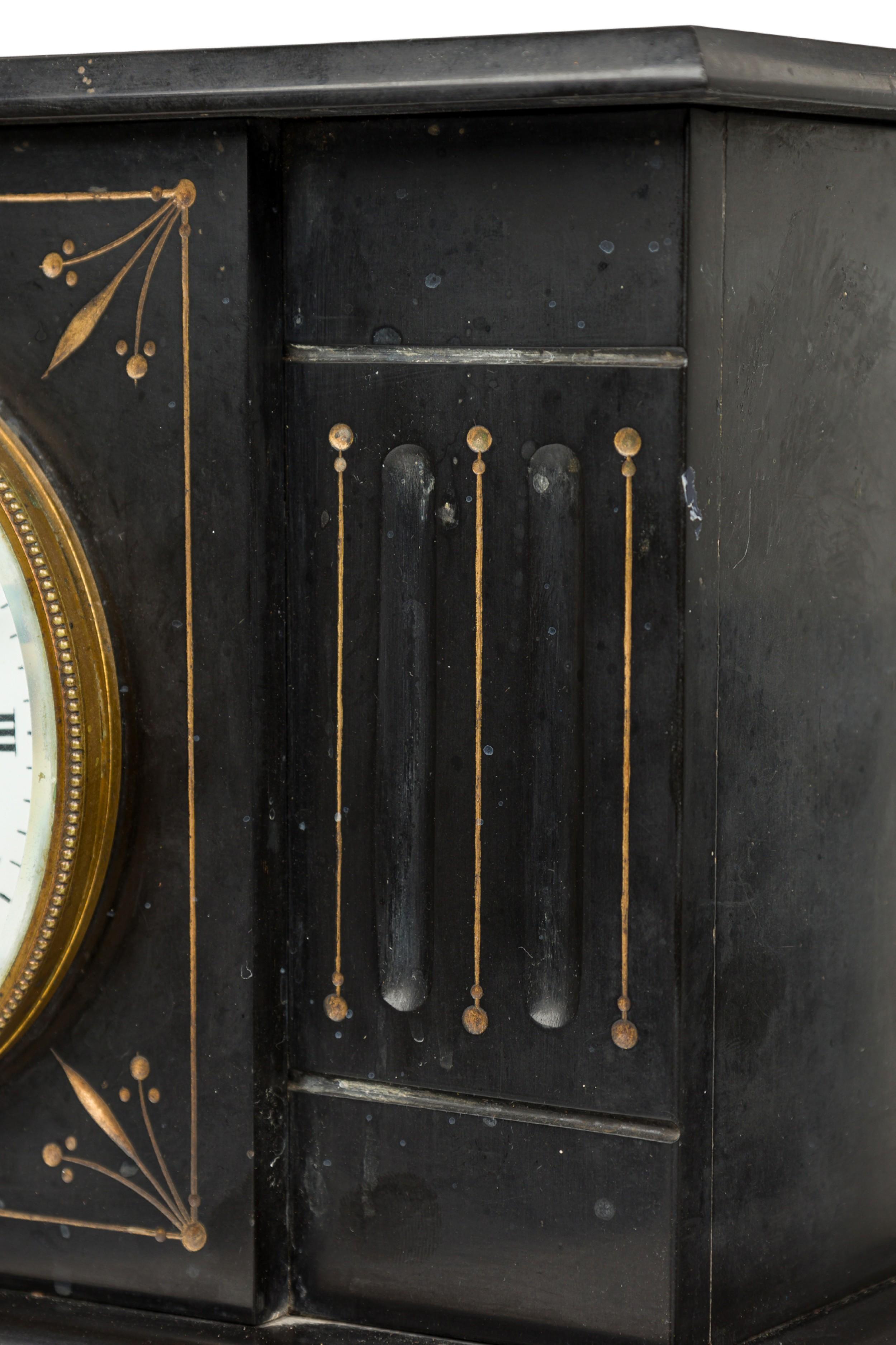 French Victorian Black Mantle Clock For Sale 3