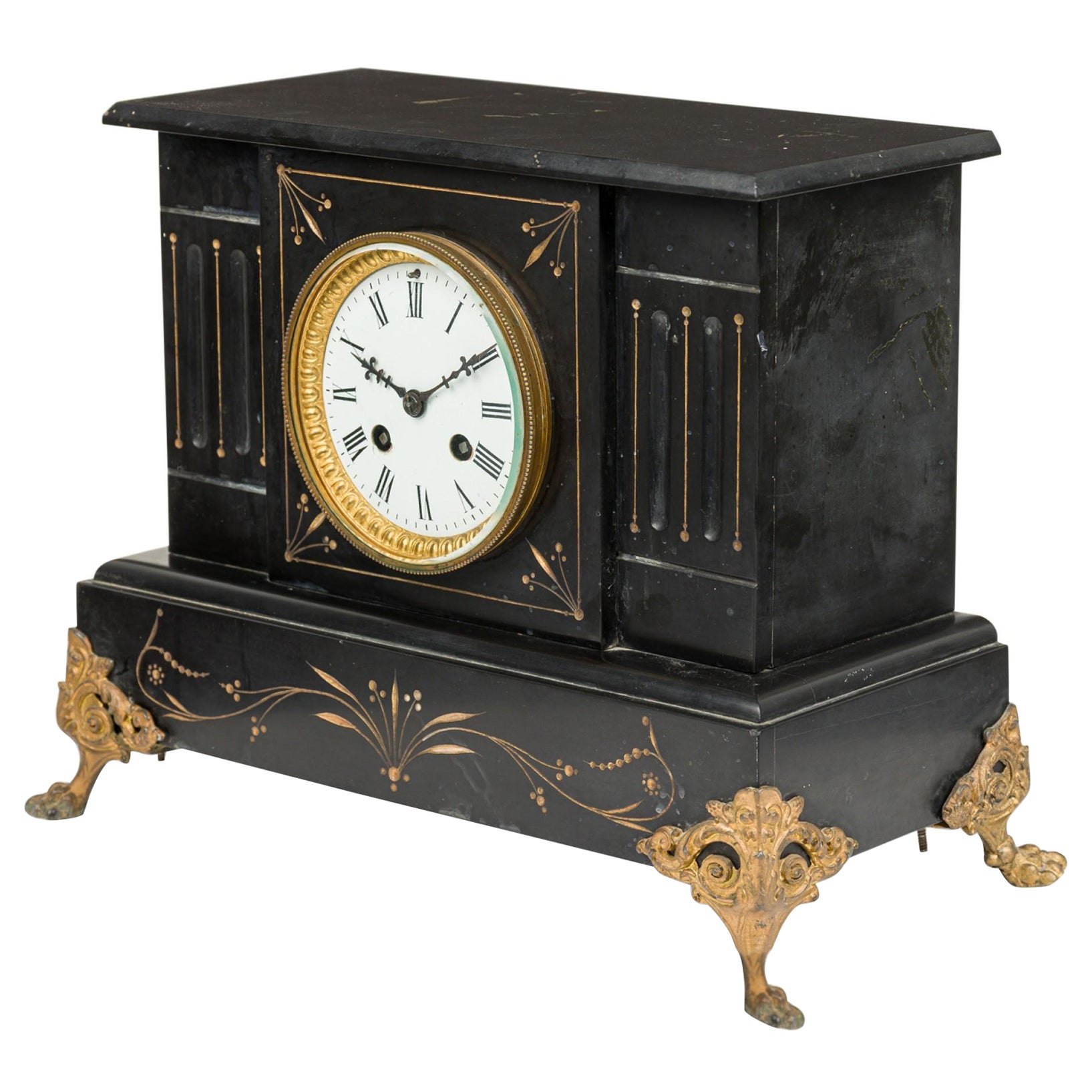 French Victorian Black Mantle Clock For Sale