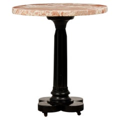 Antique French Victorian Black Marble Floral End Table