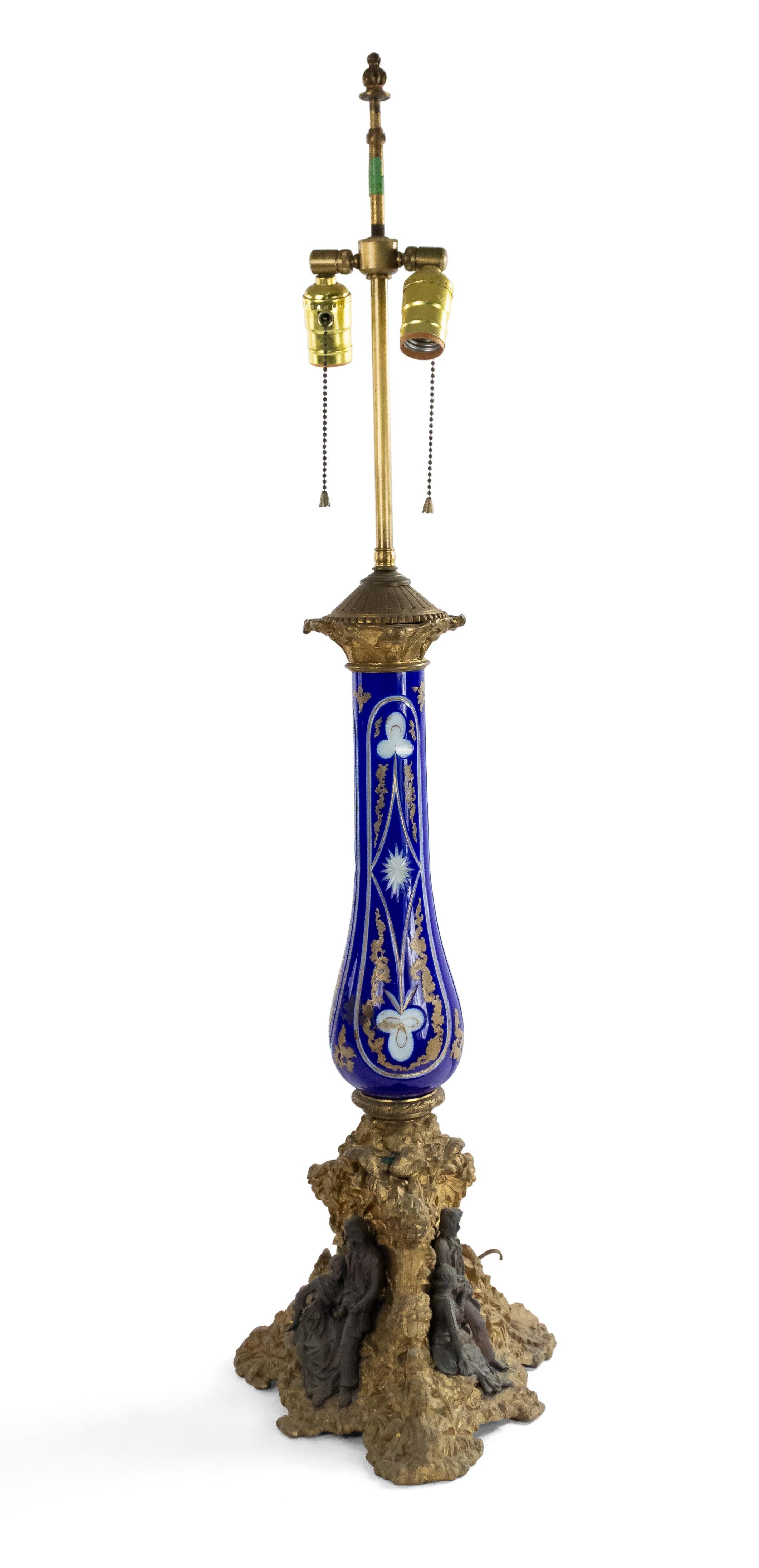 19th Century French Victorian Glass and Bronze Table Lamp For Sale