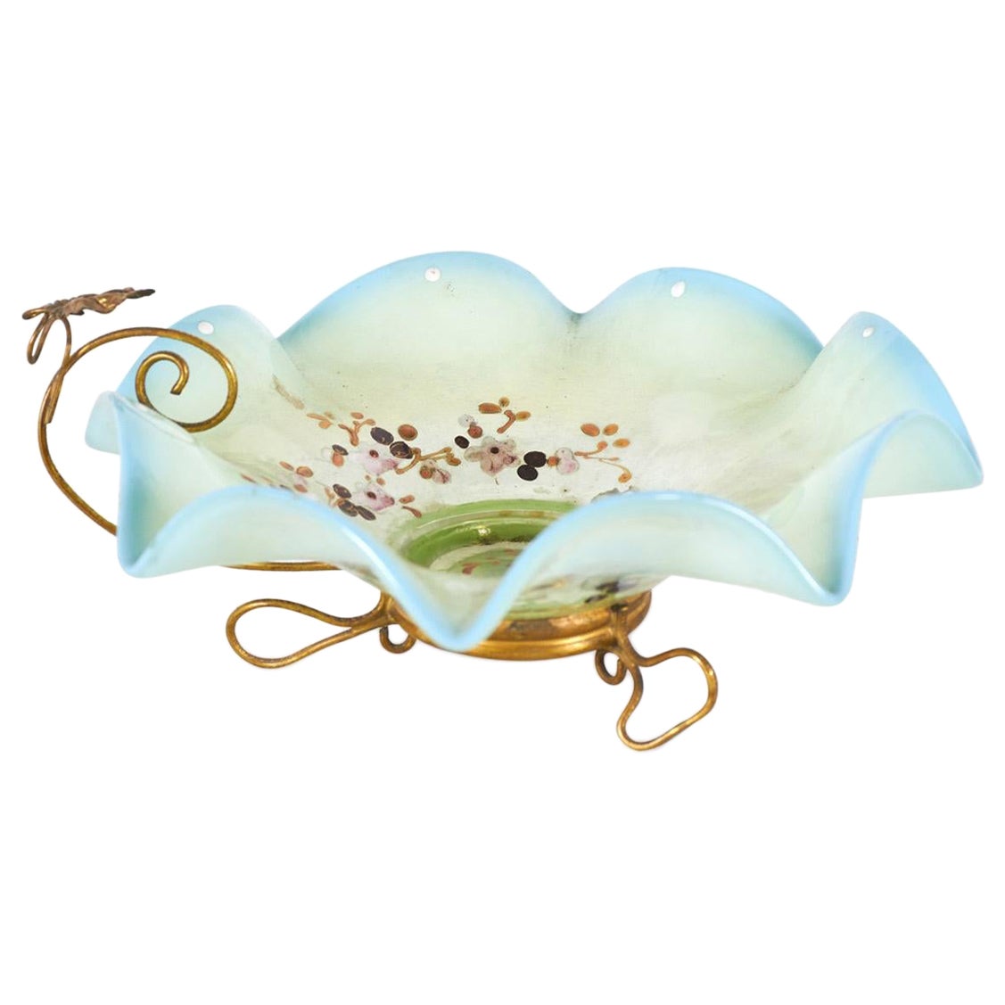 French Victorian Blue Opaline Candy Bowl For Sale