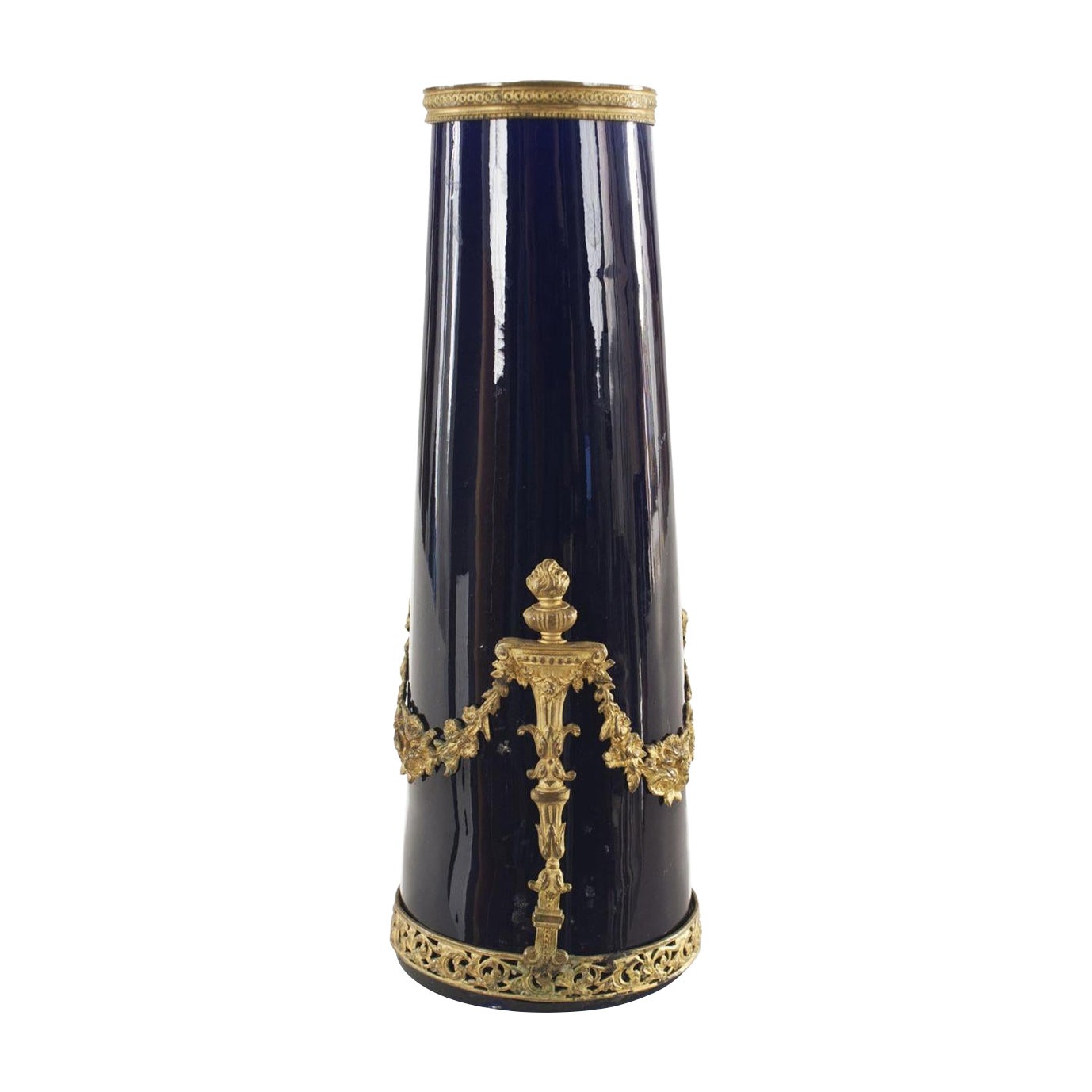 French Victorian Blue Porcelain and Bronze Vase For Sale