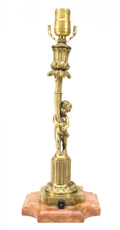 French Victorian Brass Cherub Table Lamp