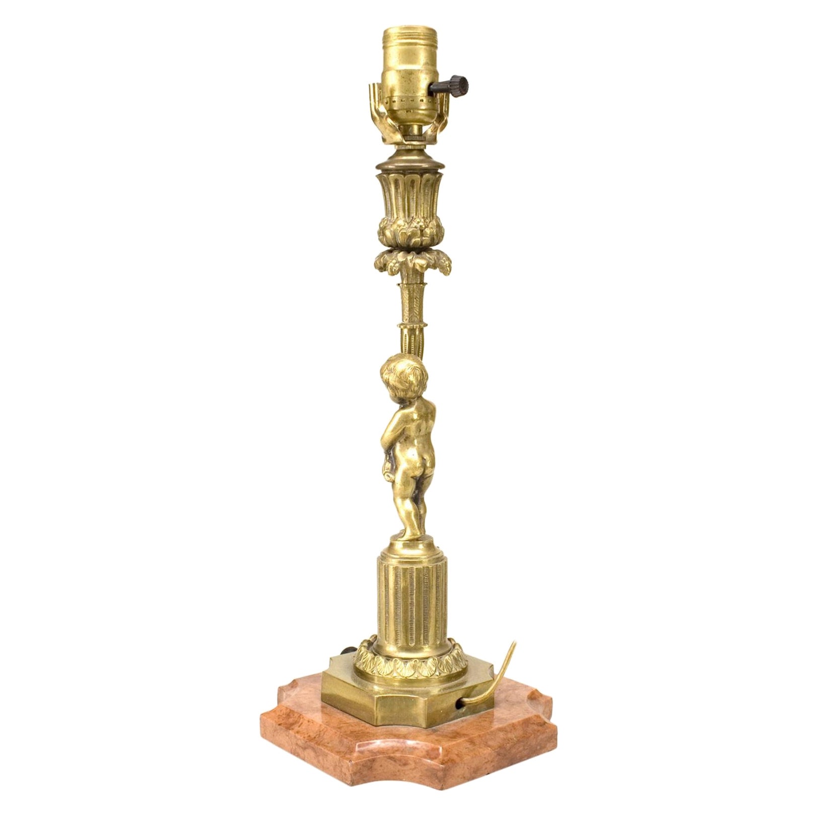 French Victorian Brass Cherub Table Lamp For Sale