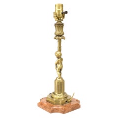 French Victorian Brass Cherub Table Lamp