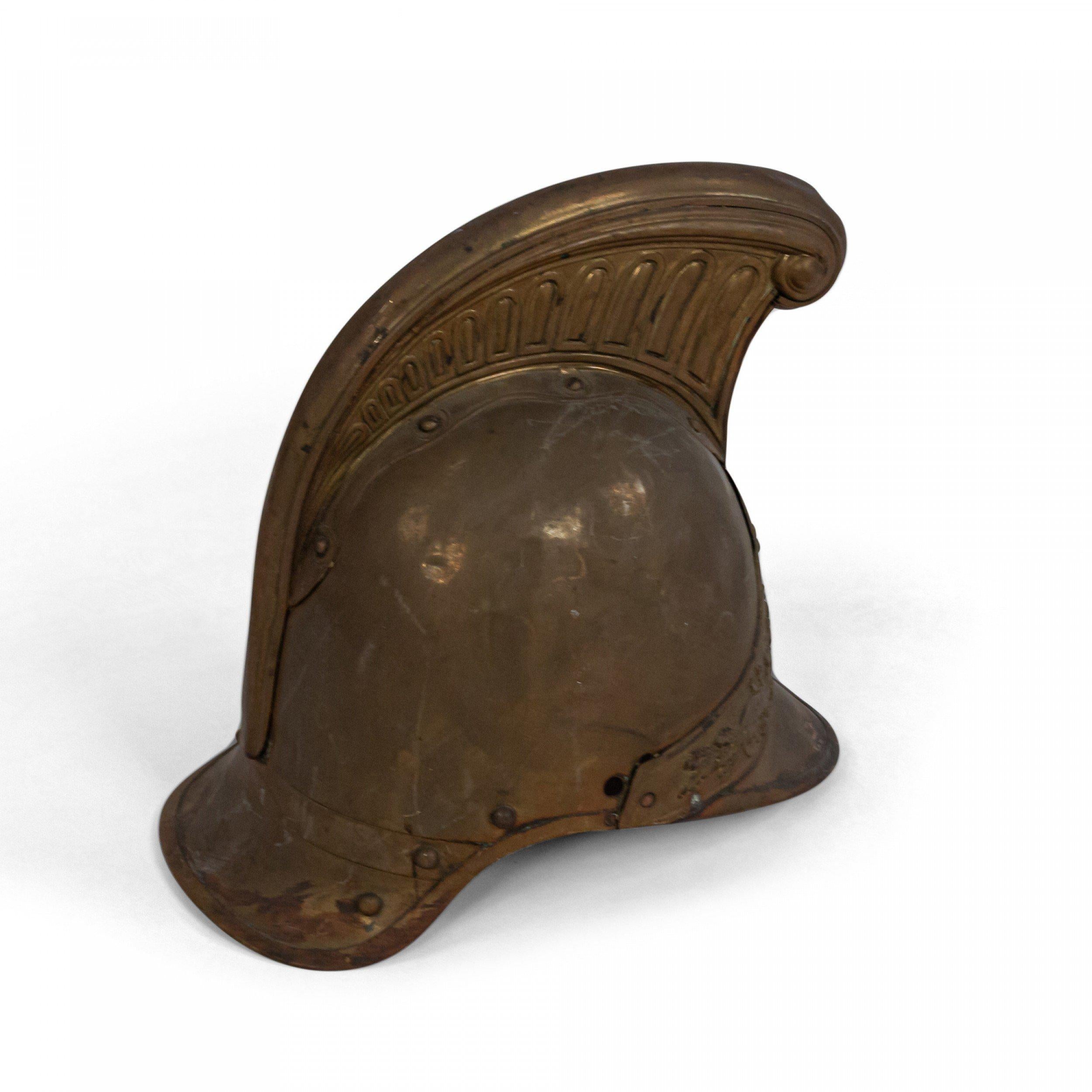 19th Century French Victorian Brass Fireman's Helmets For Sale
