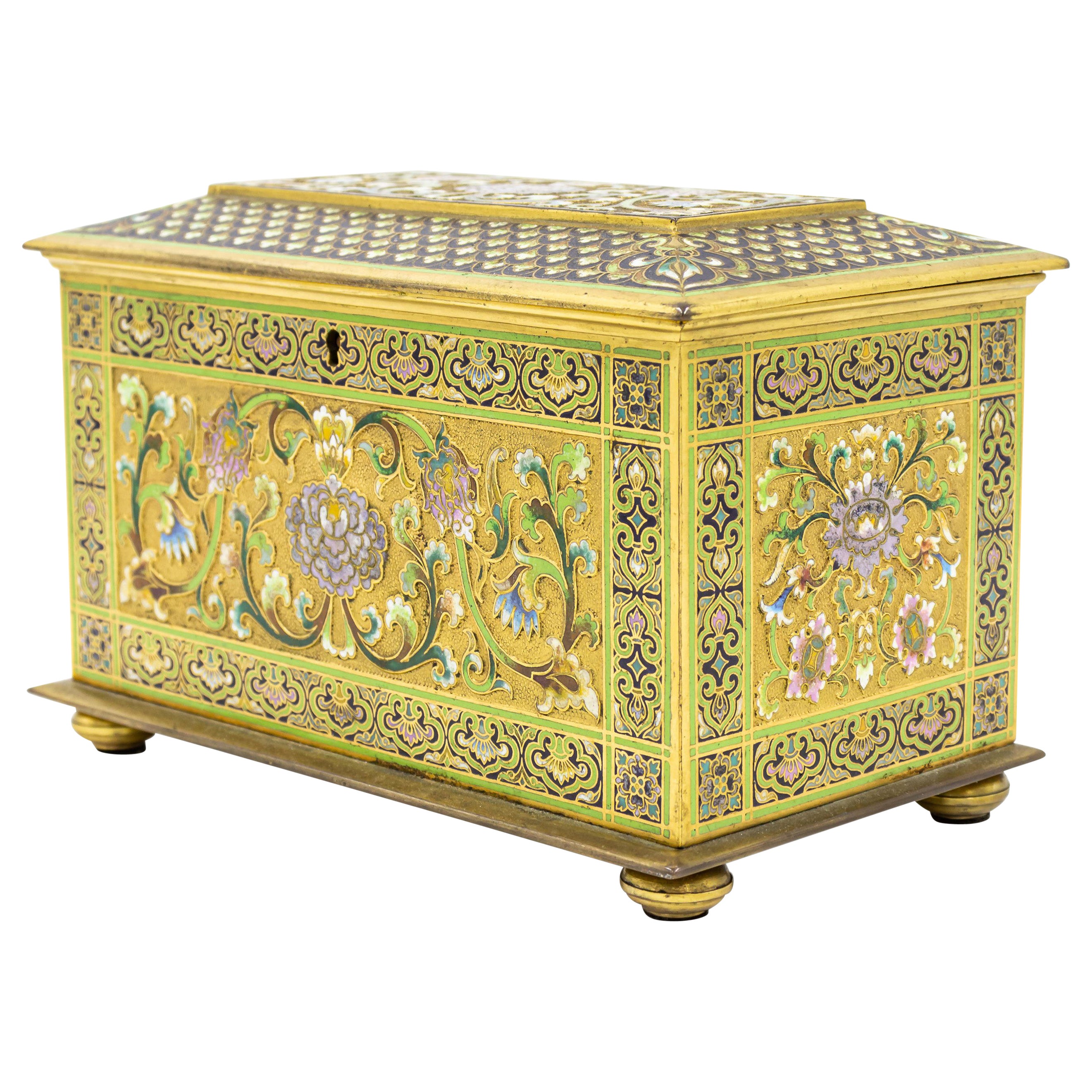 Boîte victorienne française en bronze et émail