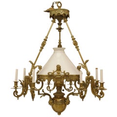 French Victorian Bronze Converted Gas Foliate Chandelier