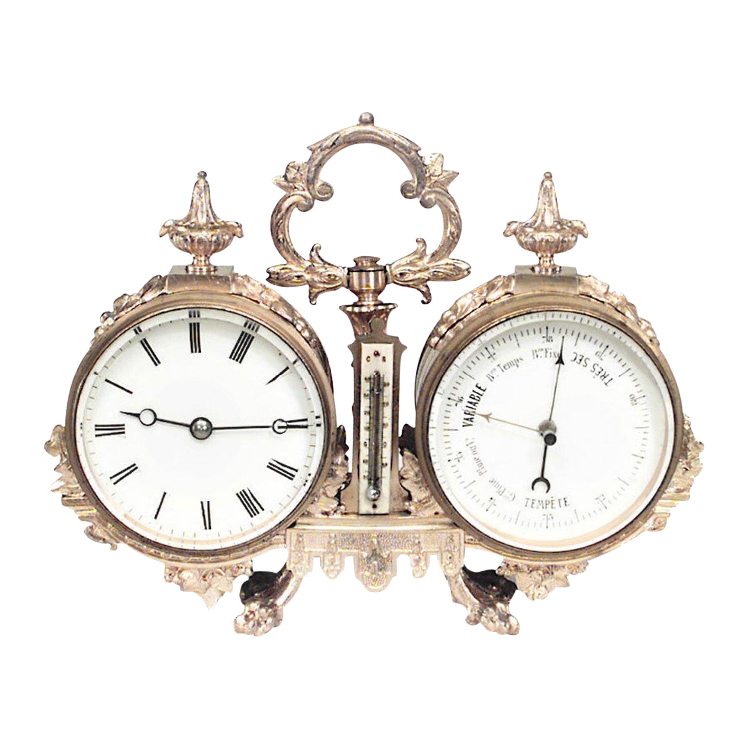 French Victorian Bronze Desk Clock For Sale