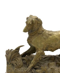French Victorian Bronze Dog Figure on an Oval Marble Base