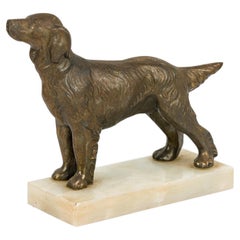 French Victorian Bronze Dog on Marble Small Statue
