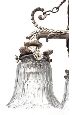 French Victorian Bronze Dore and Crystal Bowl Chandelier