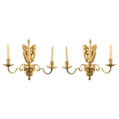 French Victorian Bronze Doré Cherub Wall Sconces