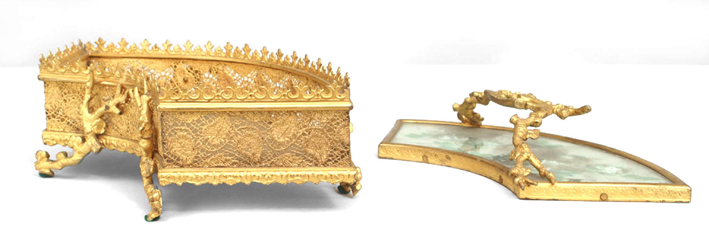 19th Century French Victorian Bronze Dore Fan Box For Sale