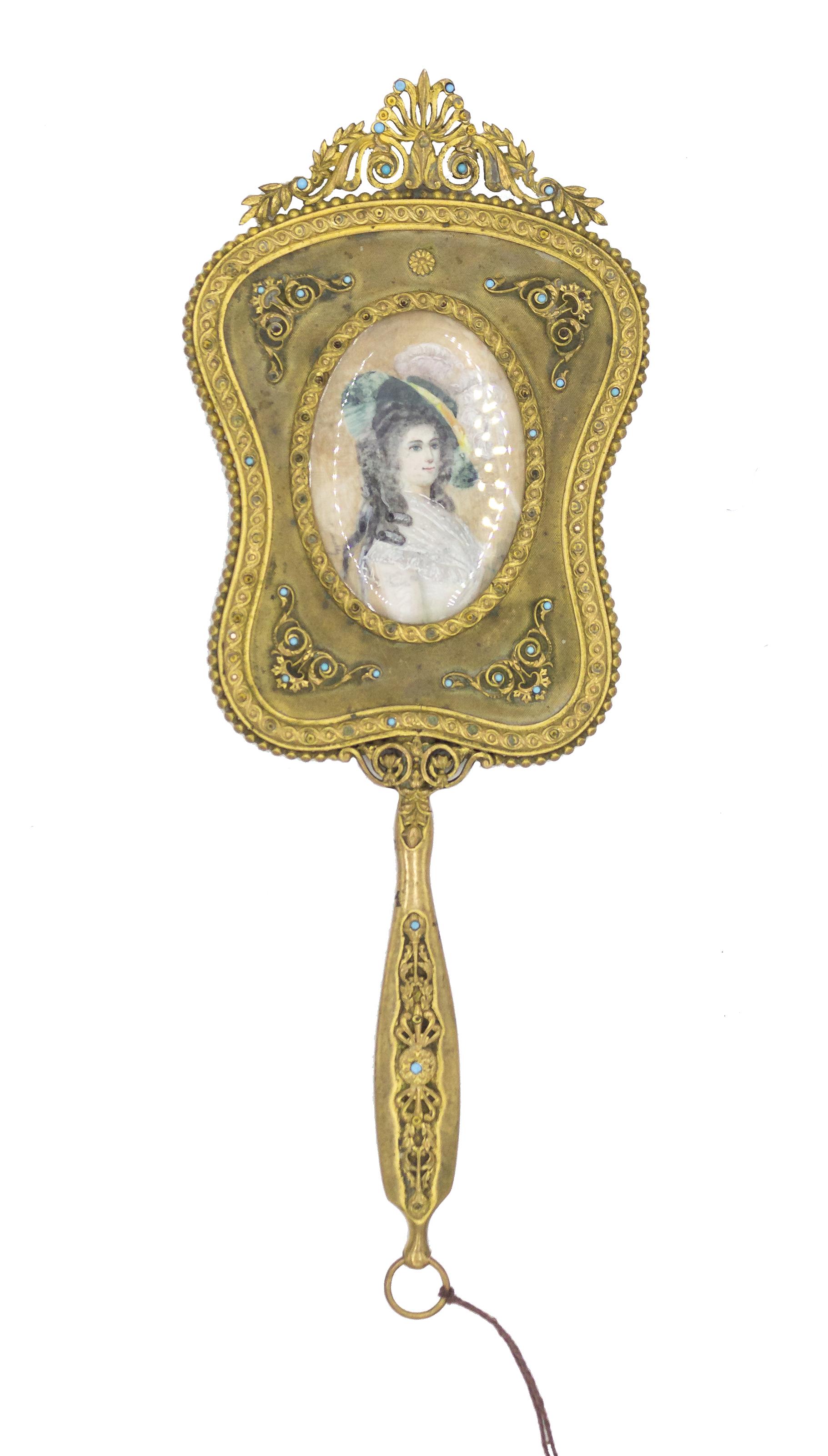 Fait main Miroir à main doré de style victorien français en vente