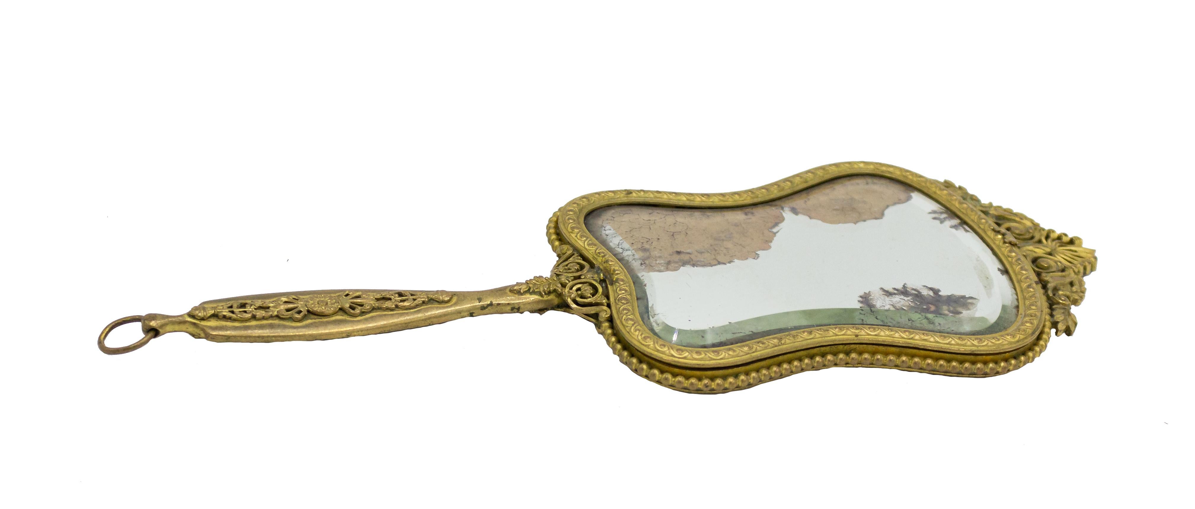 Miroir à main doré de style victorien français Bon état - En vente à Queens, NY