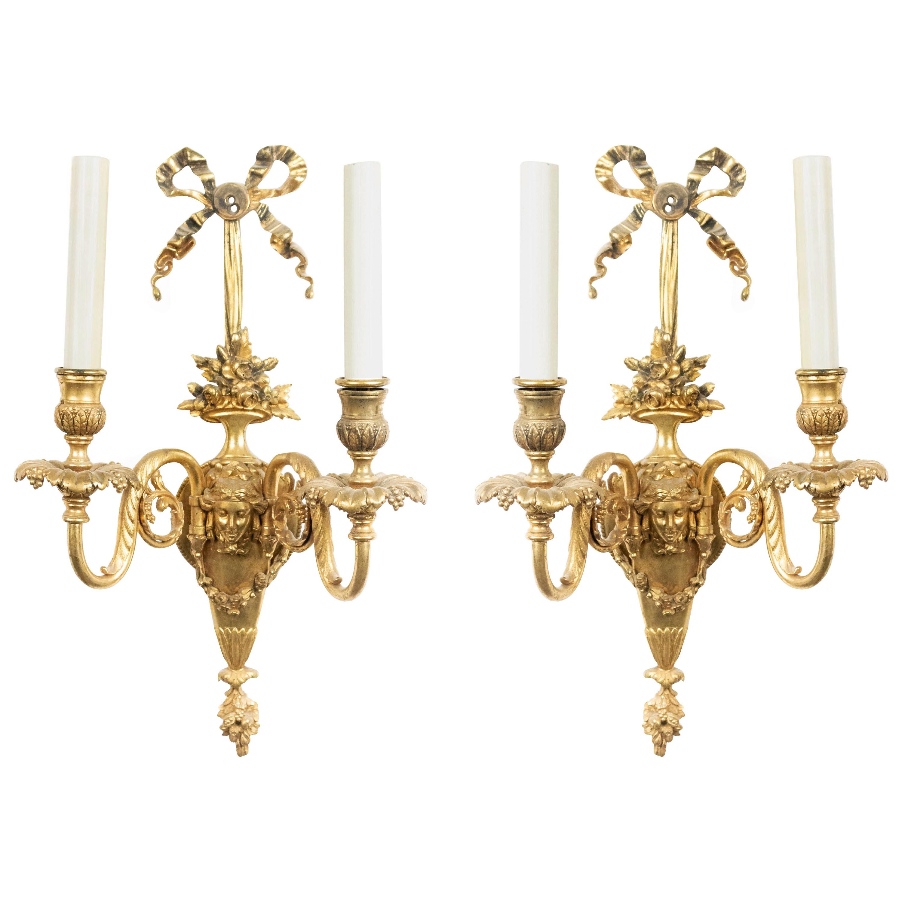 French Victorian Bronze Dore Wall Sconces
