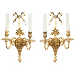 Antique French Victorian Bronze Dore Wall Sconces