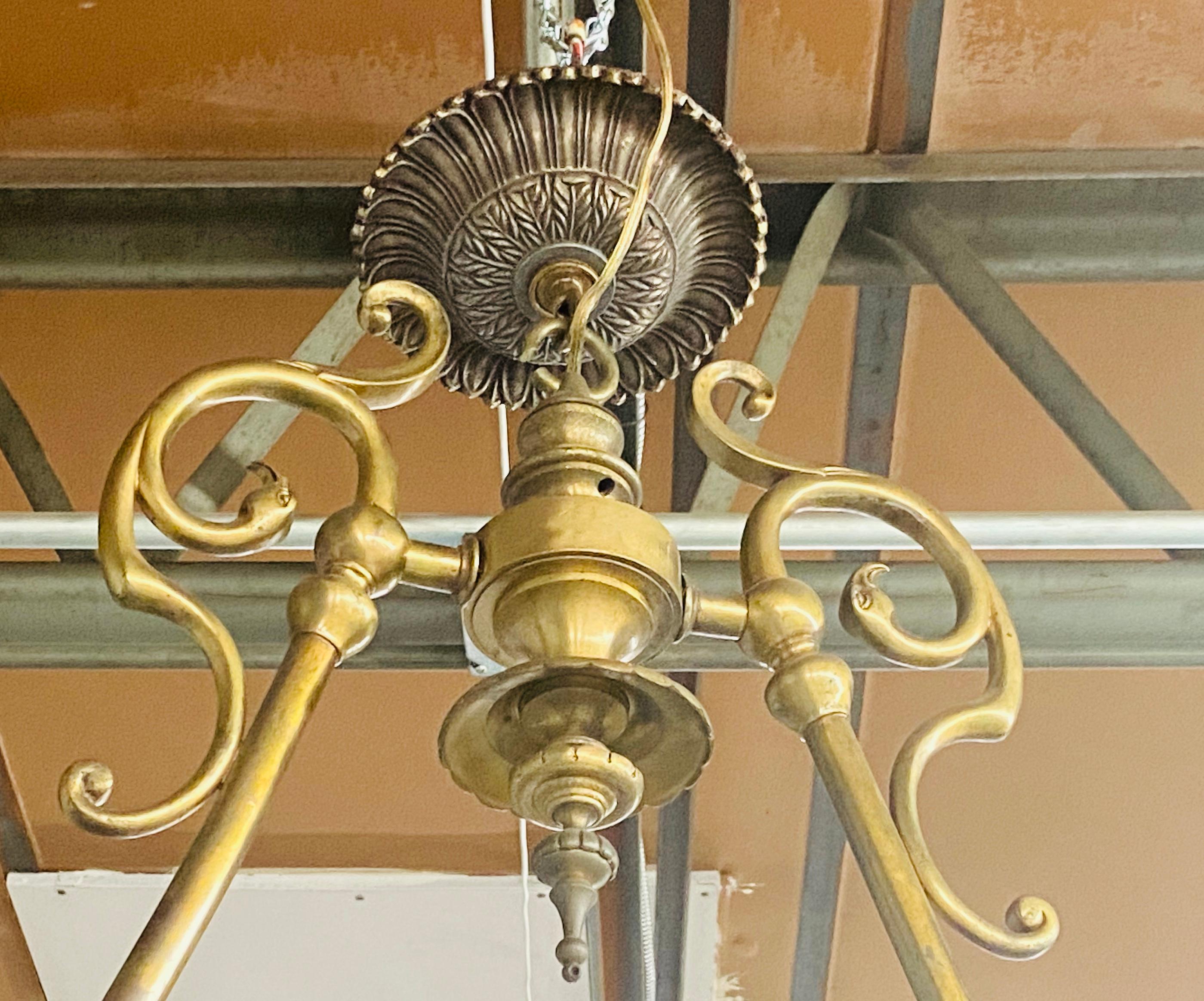 French Victorian Bronze Gas Light Chandelier 7