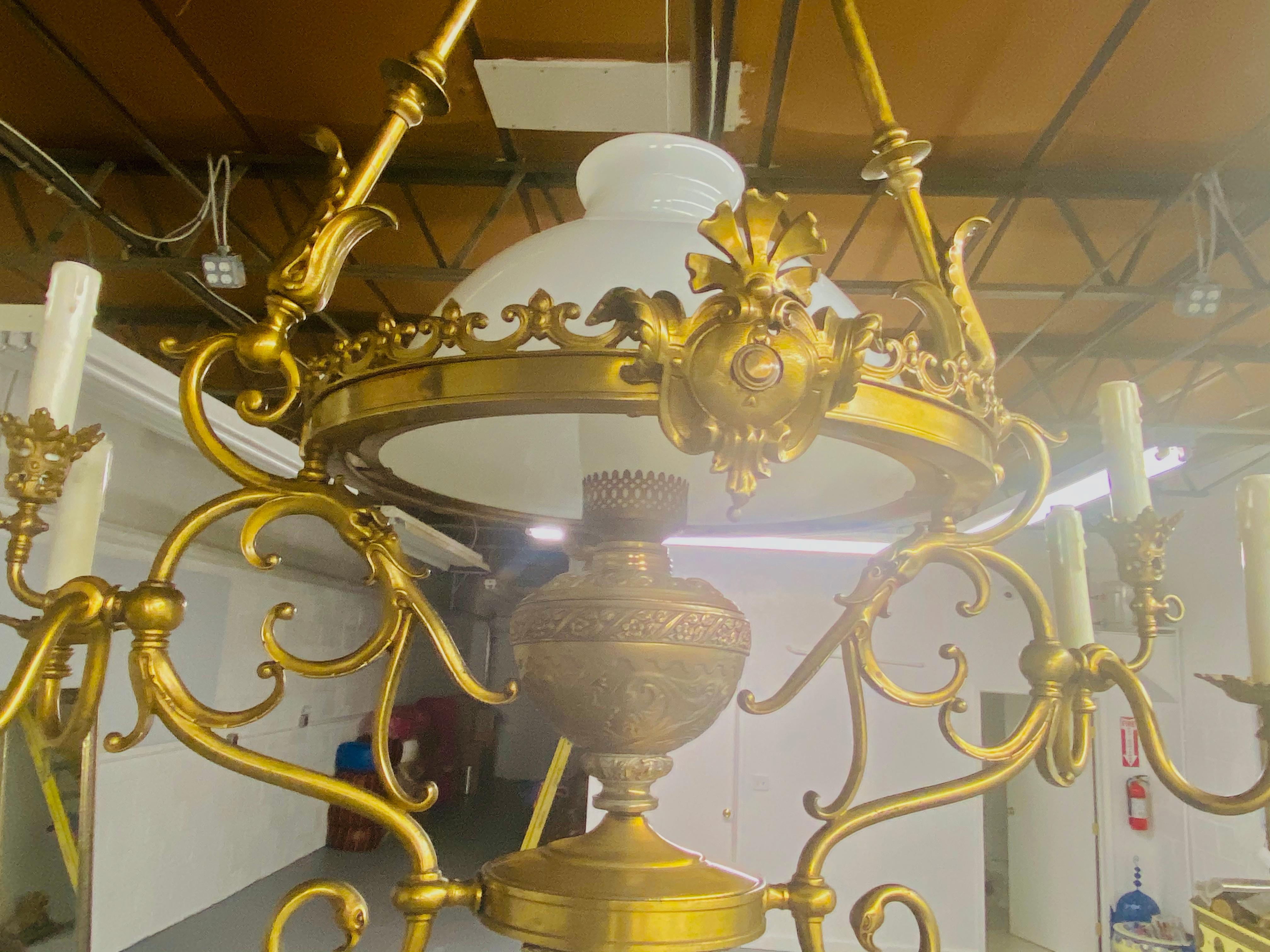 French Victorian Bronze Gas Light Chandelier 8