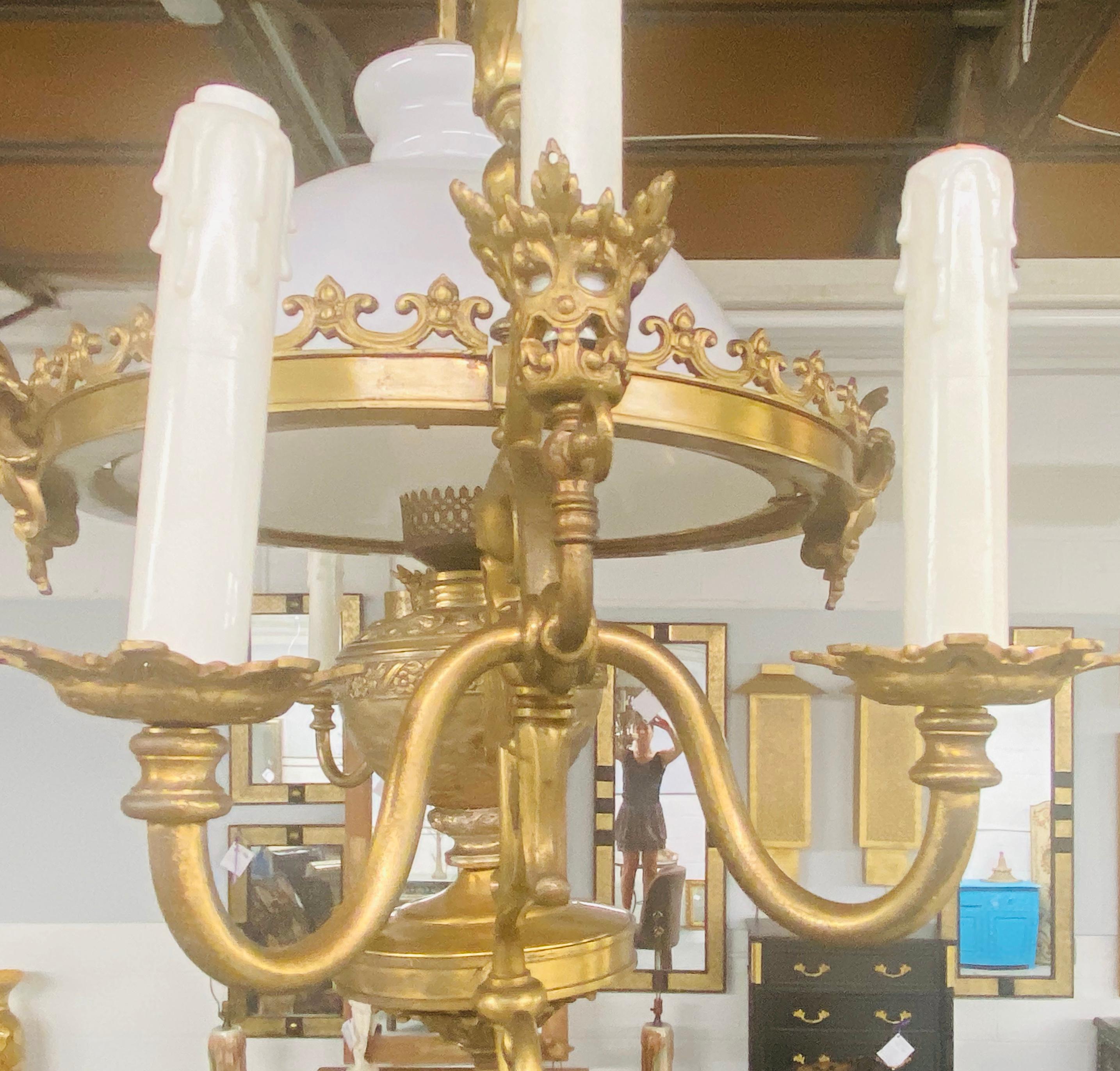 European French Victorian Bronze Gas Light Chandelier