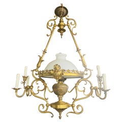 Antique French Victorian Bronze Gas Light Chandelier