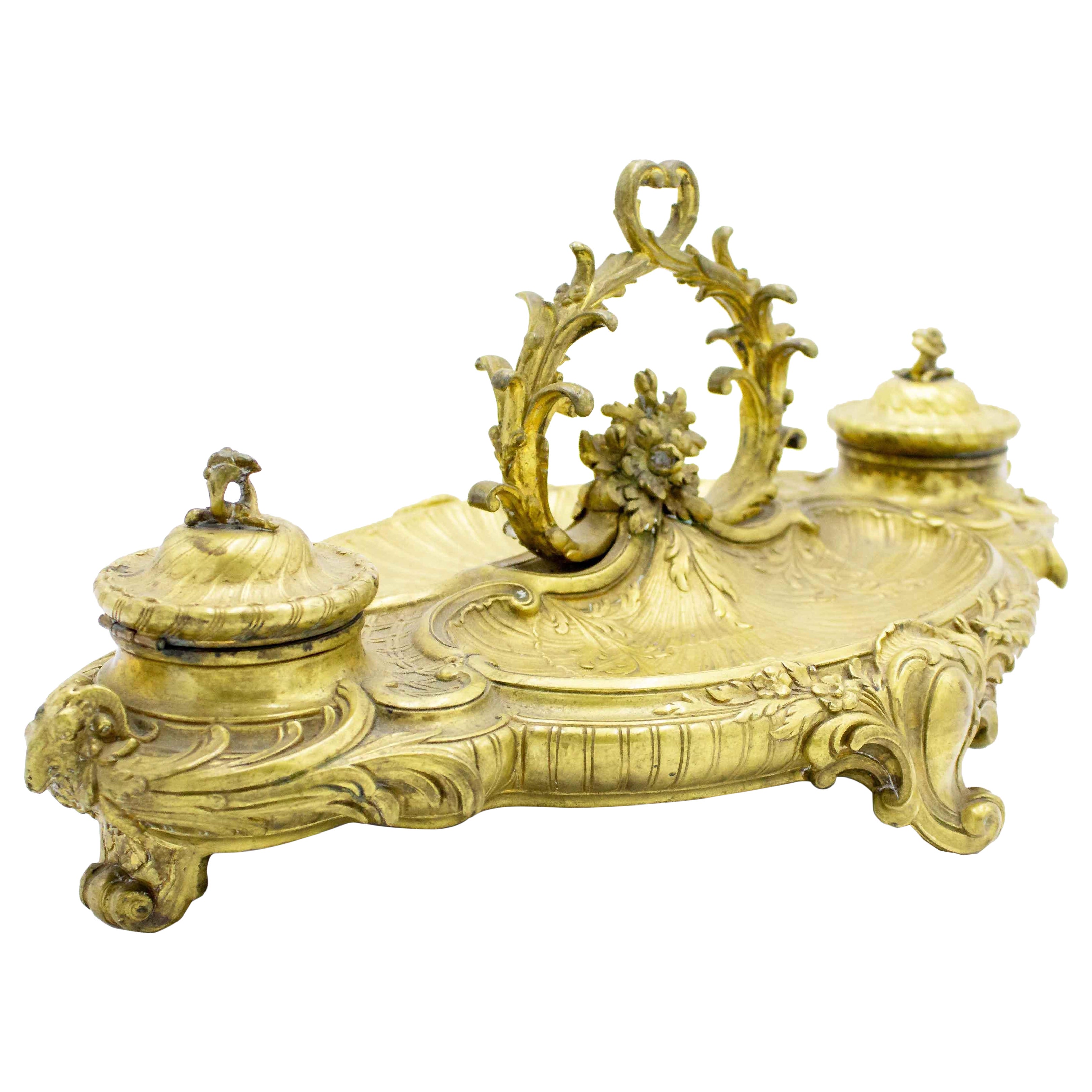 French Victorian Bronze Inkwell