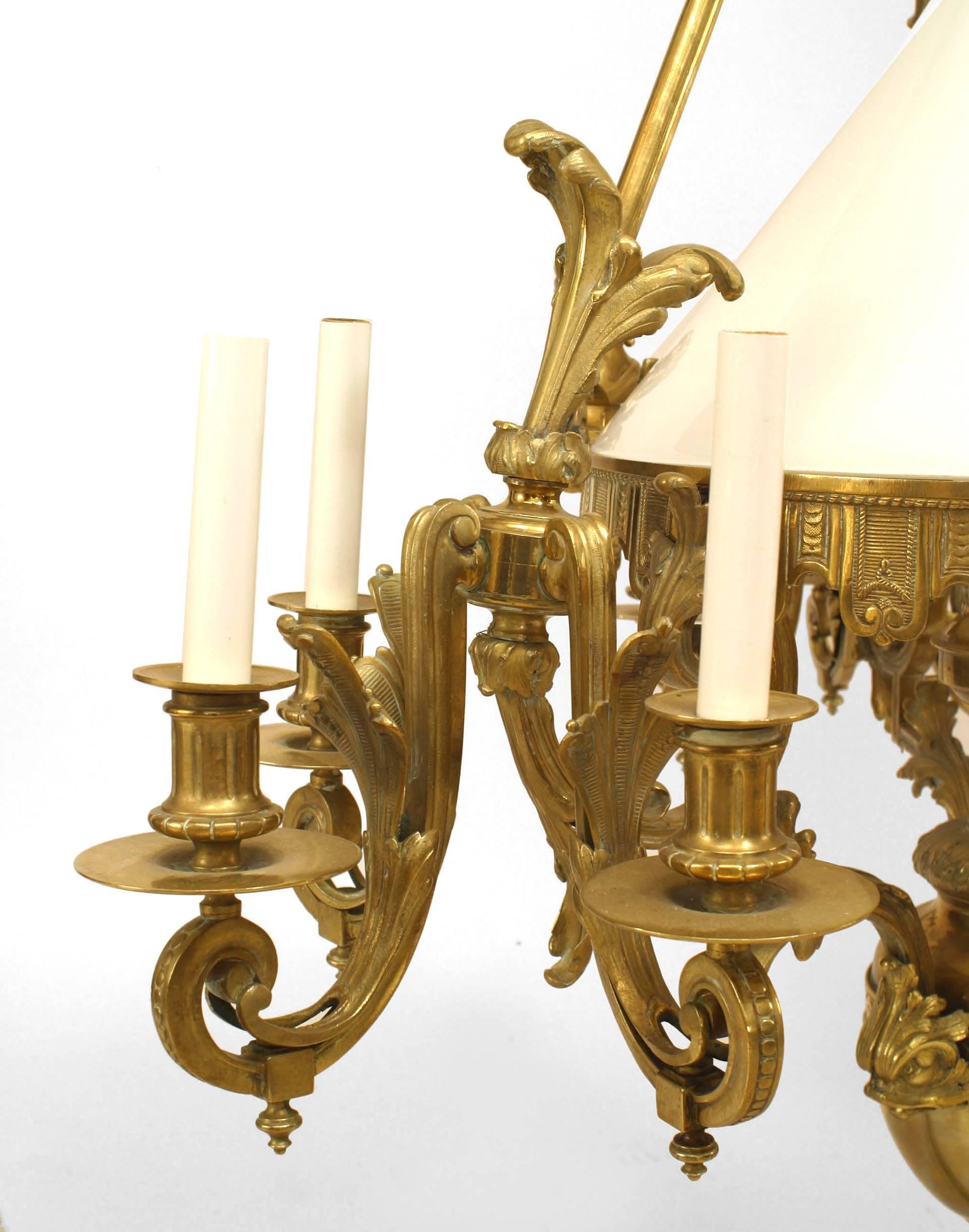 French Victorian Bronze Converted Gas Foliate Chandelier In Good Condition For Sale In New York, NY