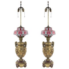 French Victorian Bronze Urn Table Lamps