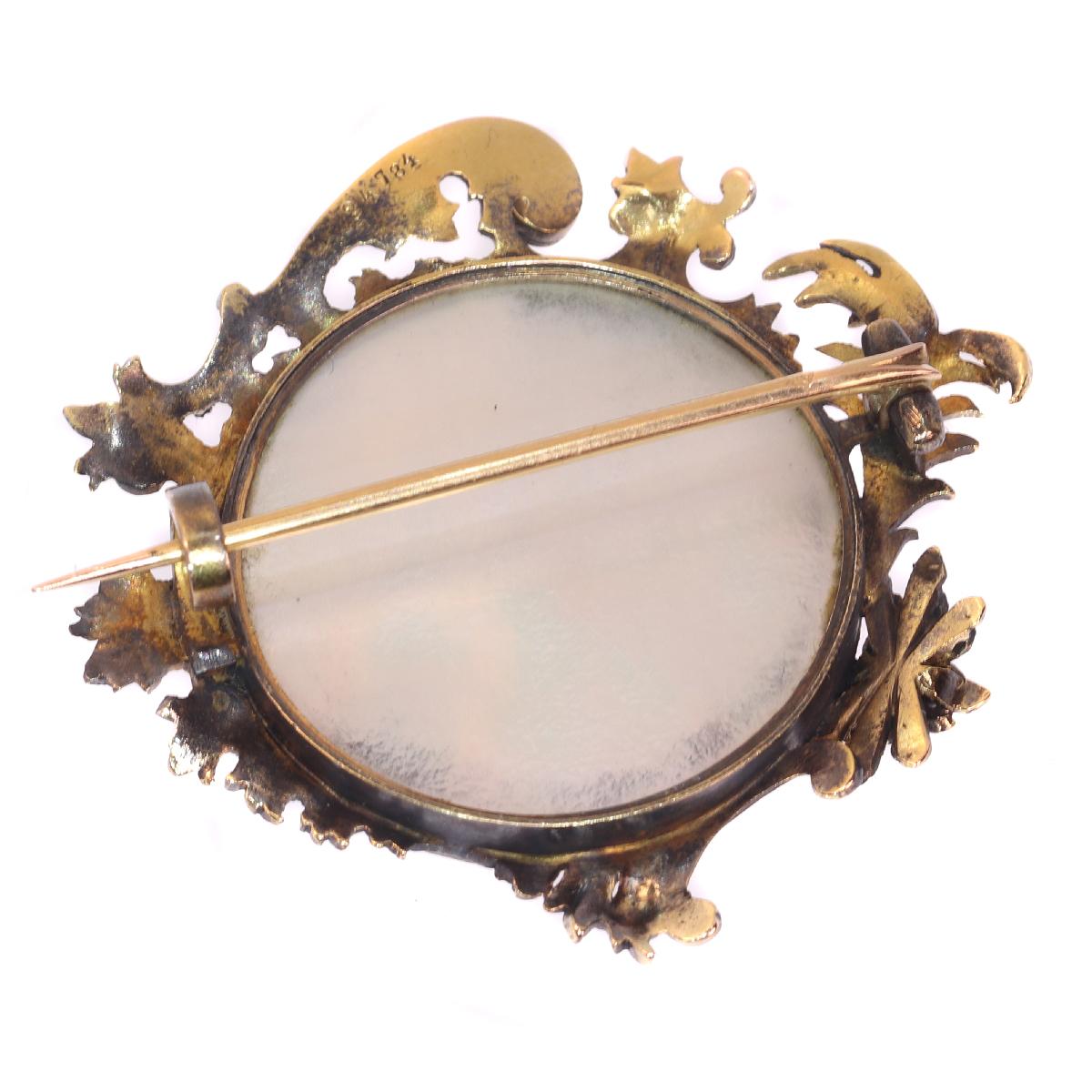 French Victorian Brooch Painted Miniature of Madame de Pompadour in Gold Frame 2