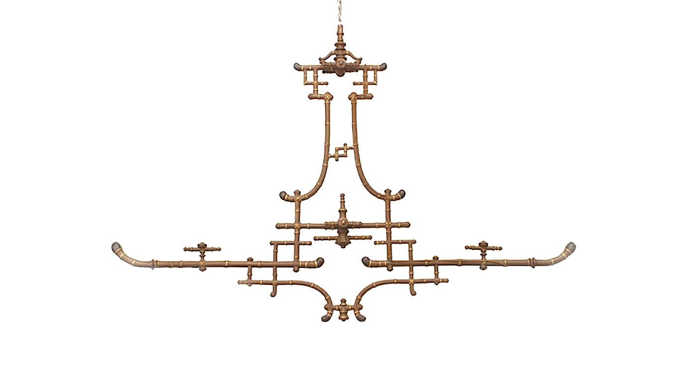 19th Century French Victorian Brown Gold Trimmed Iron Billiard Fixture