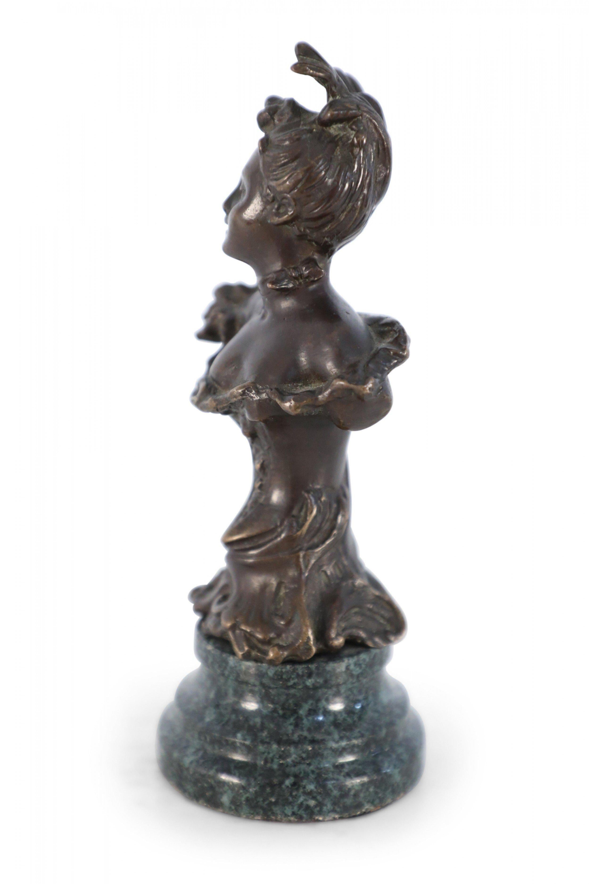19th Century French Victorian Bust form Bronze and Marble Paperweight For Sale